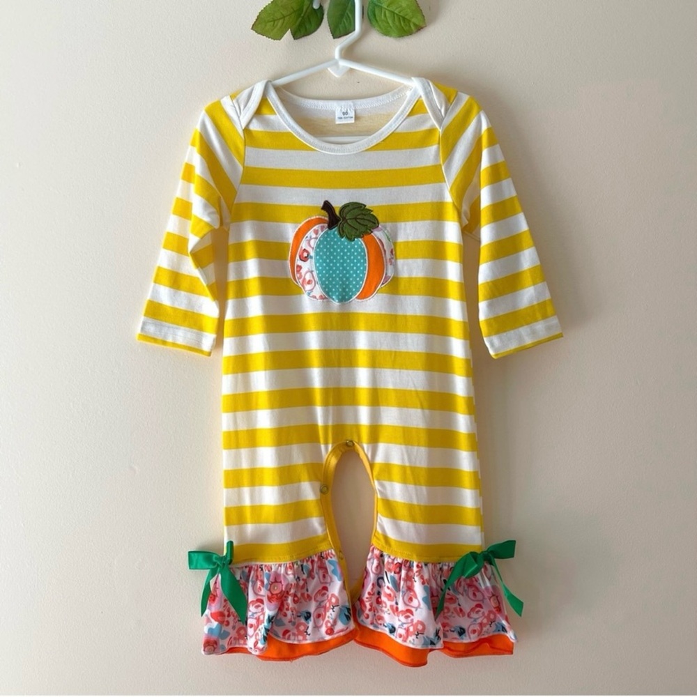 Baby Girl Halloween Pumpkin Long-Sleeve Bell Bottom Romper, Size 18-24m